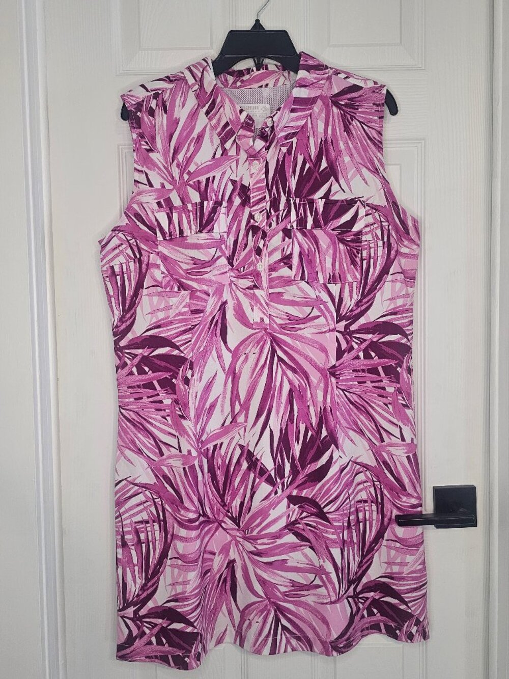 Reel Legends Mariner L Pink Leaf-Print Sleeveless Dress